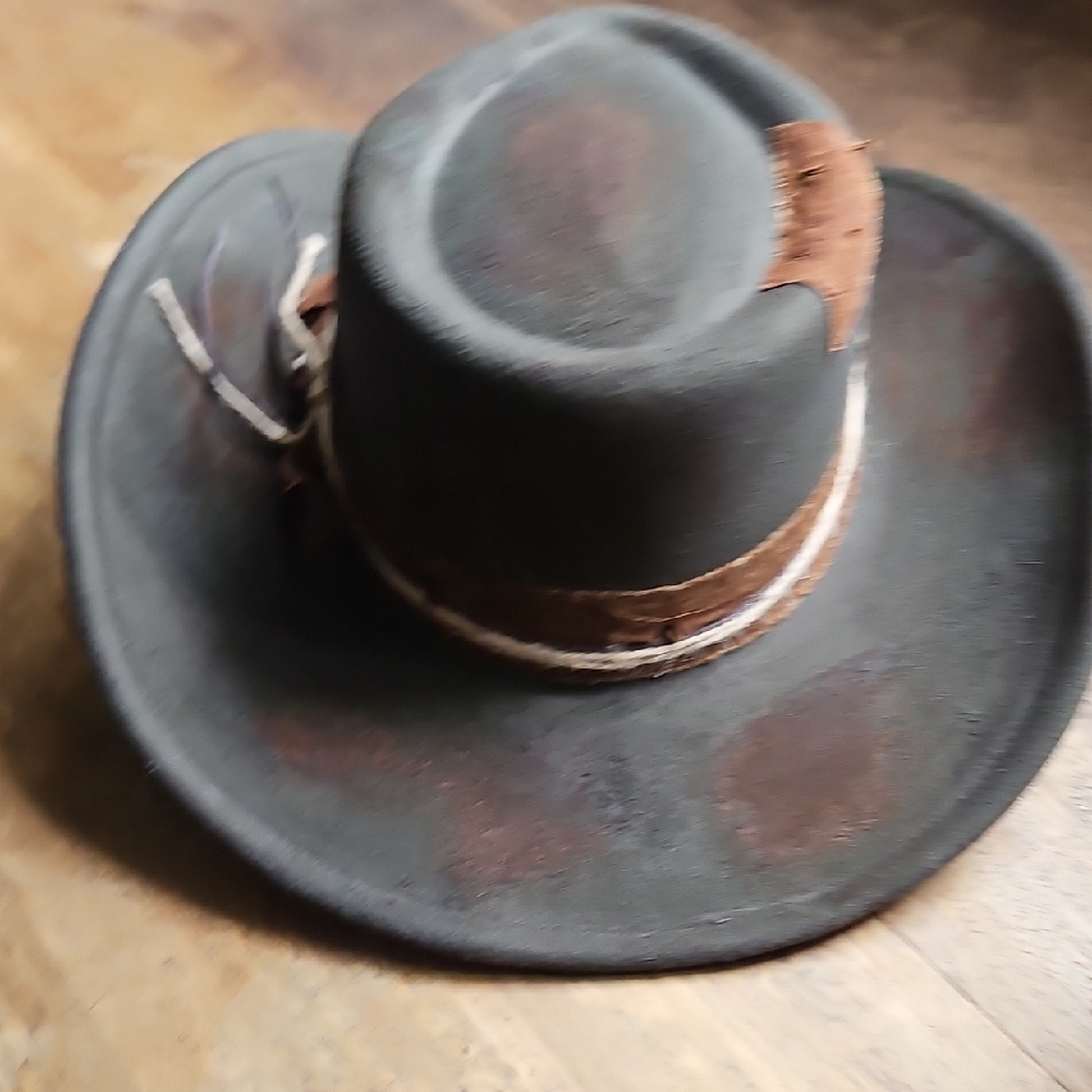 Source Unknown Rustic Gray Hat with Feather Detail - image 6